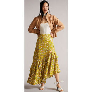 Ted Baker Odissa Skirt Floral Asymmetric Tiered Ruffle Midi NWOT US 14